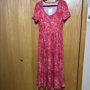 LuLaRoe Red Fit and Flare Scoop Neck Midi Dress